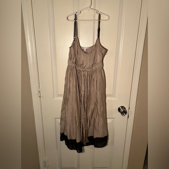 Banana Republic Beige and Dark Brown Midi Dress 100% Silk - Picture 9 of 12